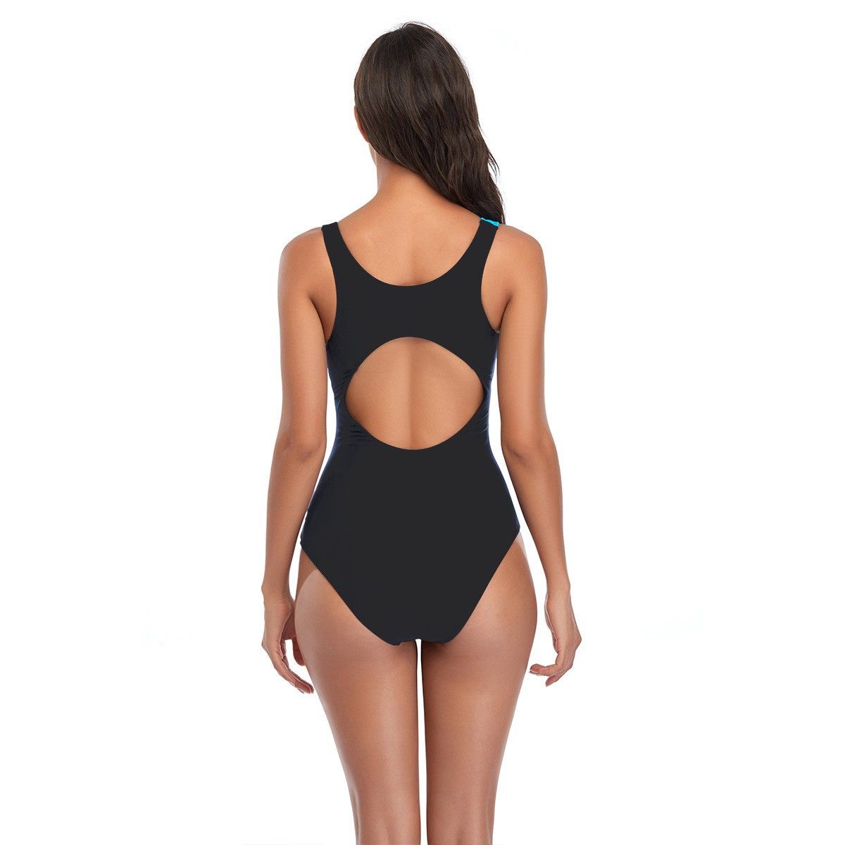 (image for) New Women Sport One‑Piece Swimsuit Color Block Conservative Adult Bathing Suit