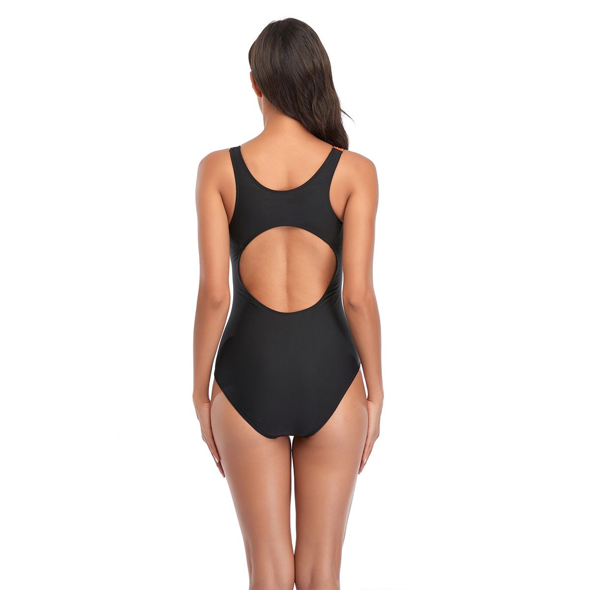(image for) New Women Sport One‑Piece Swimsuit Color Block Conservative Adult Bathing Suit