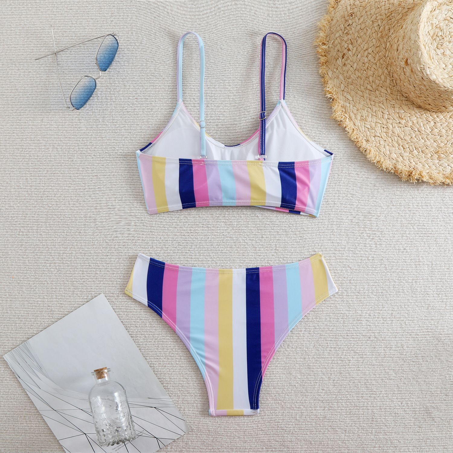 (image for) Striped Bow‑Front High Waist Bikini Set Spaghetti Strap Two‑Piece Women Swimsuit
