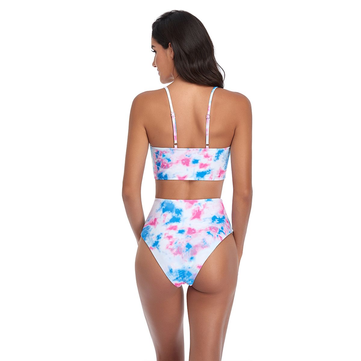 (image for) Marble Tie‑Dye High Waist Bikini Set V‑Neck Wrap Top Two‑Piece Women Swimwear