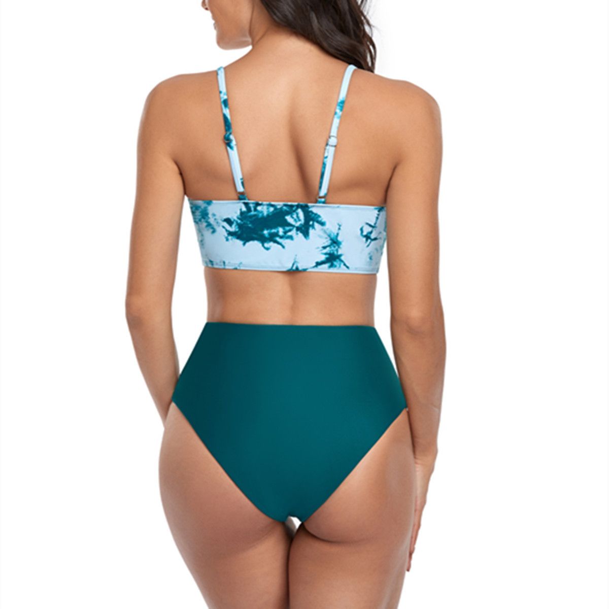 (image for) Tie‑Dye High Waisted Bikini Set V‑Neck Wrap Top Two‑Piece Women Bathing Suit