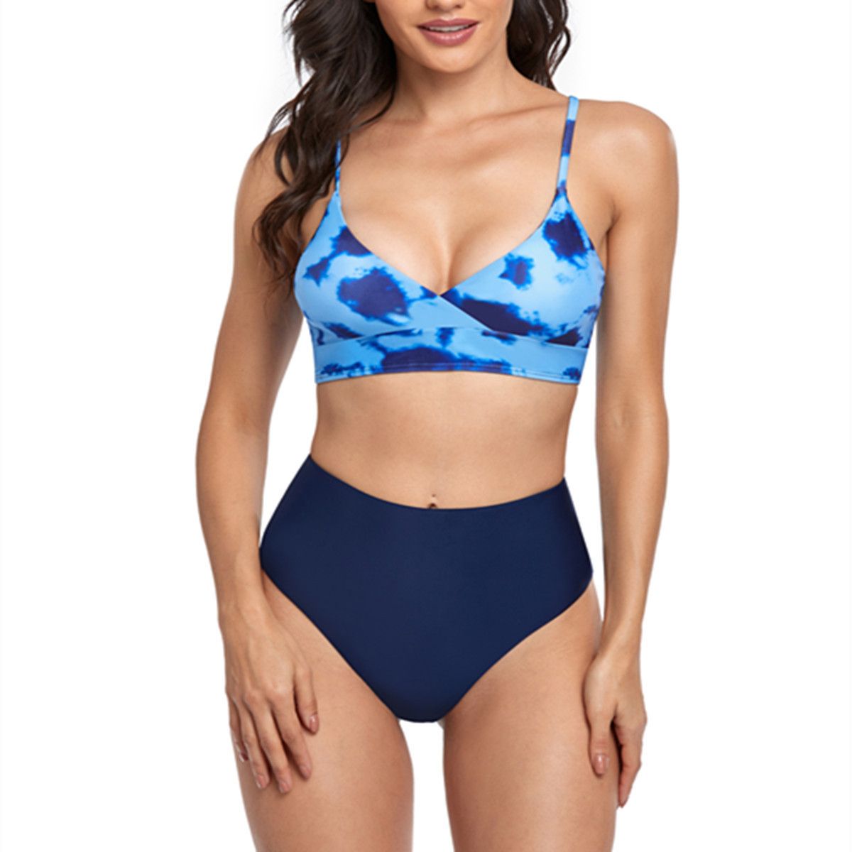 (image for) Tie‑Dye High Waisted Bikini Set V‑Neck Wrap Top Two‑Piece Women Bathing Suit