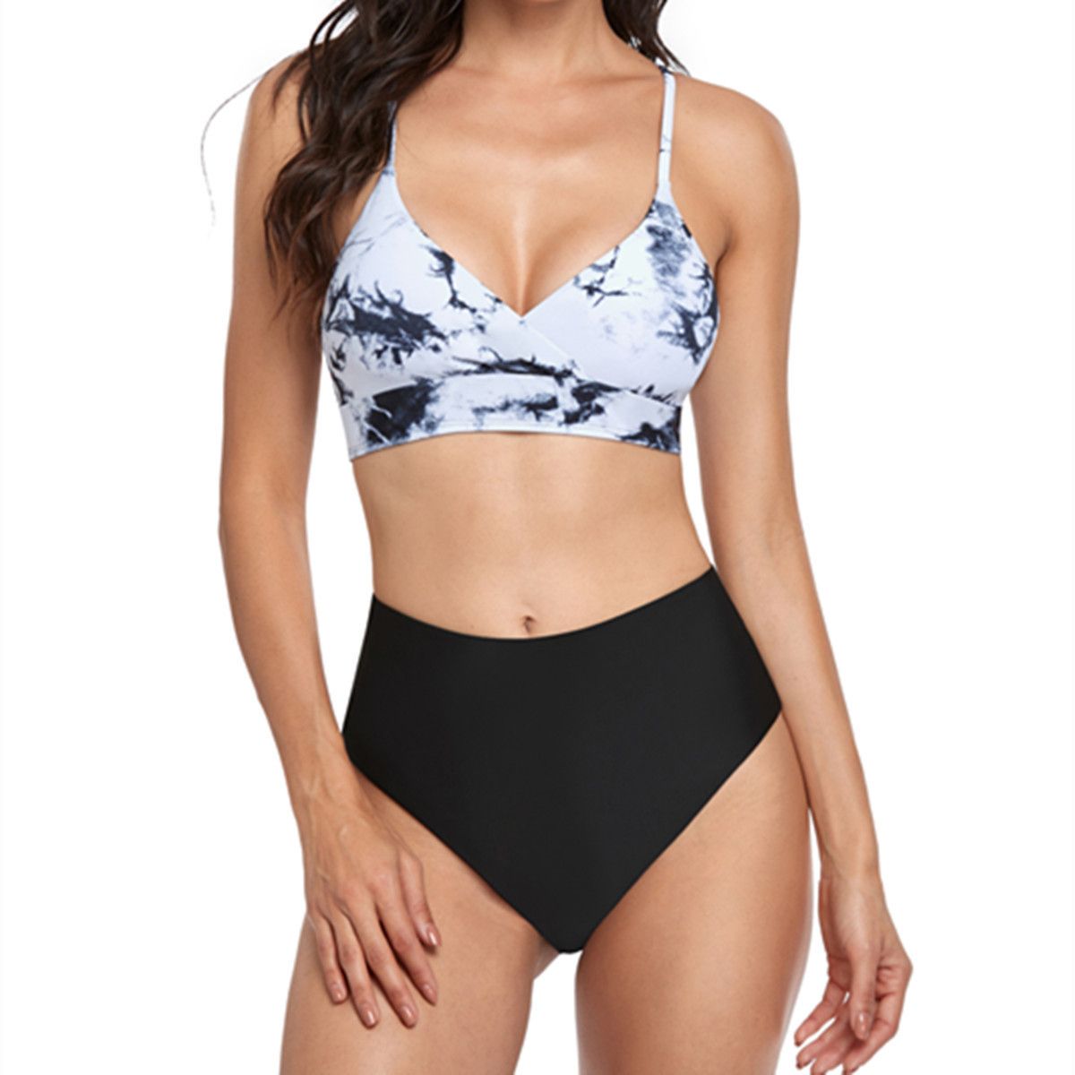 (image for) Tie‑Dye High Waisted Bikini Set V‑Neck Wrap Top Two‑Piece Women Bathing Suit