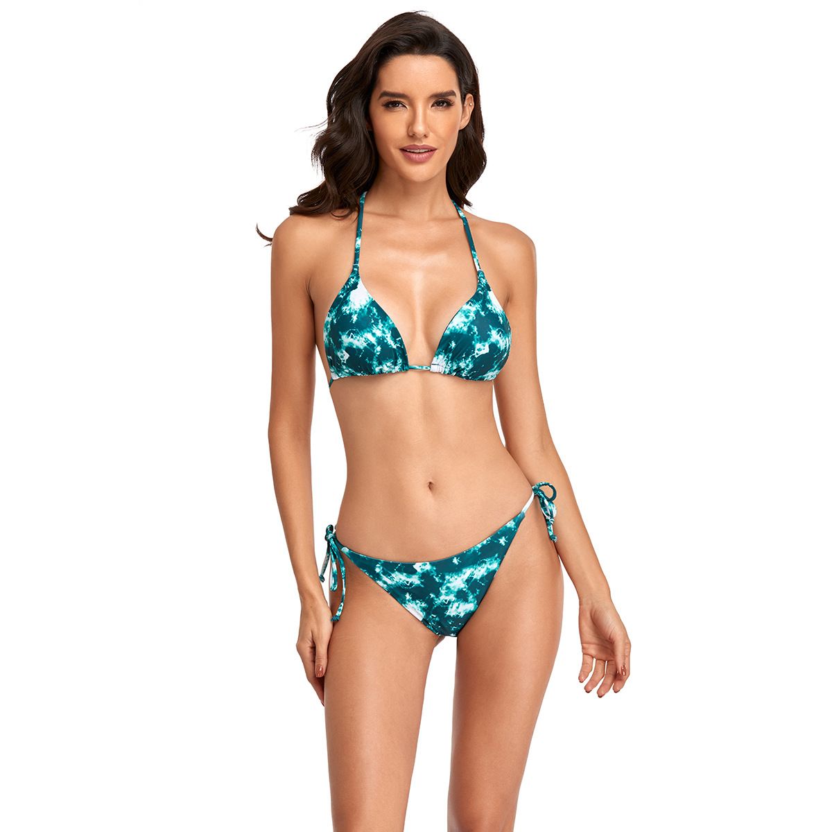 (image for) Tie‑Dye Halter Triangle Bikini Set Two‑Piece Women Beach Swimwear