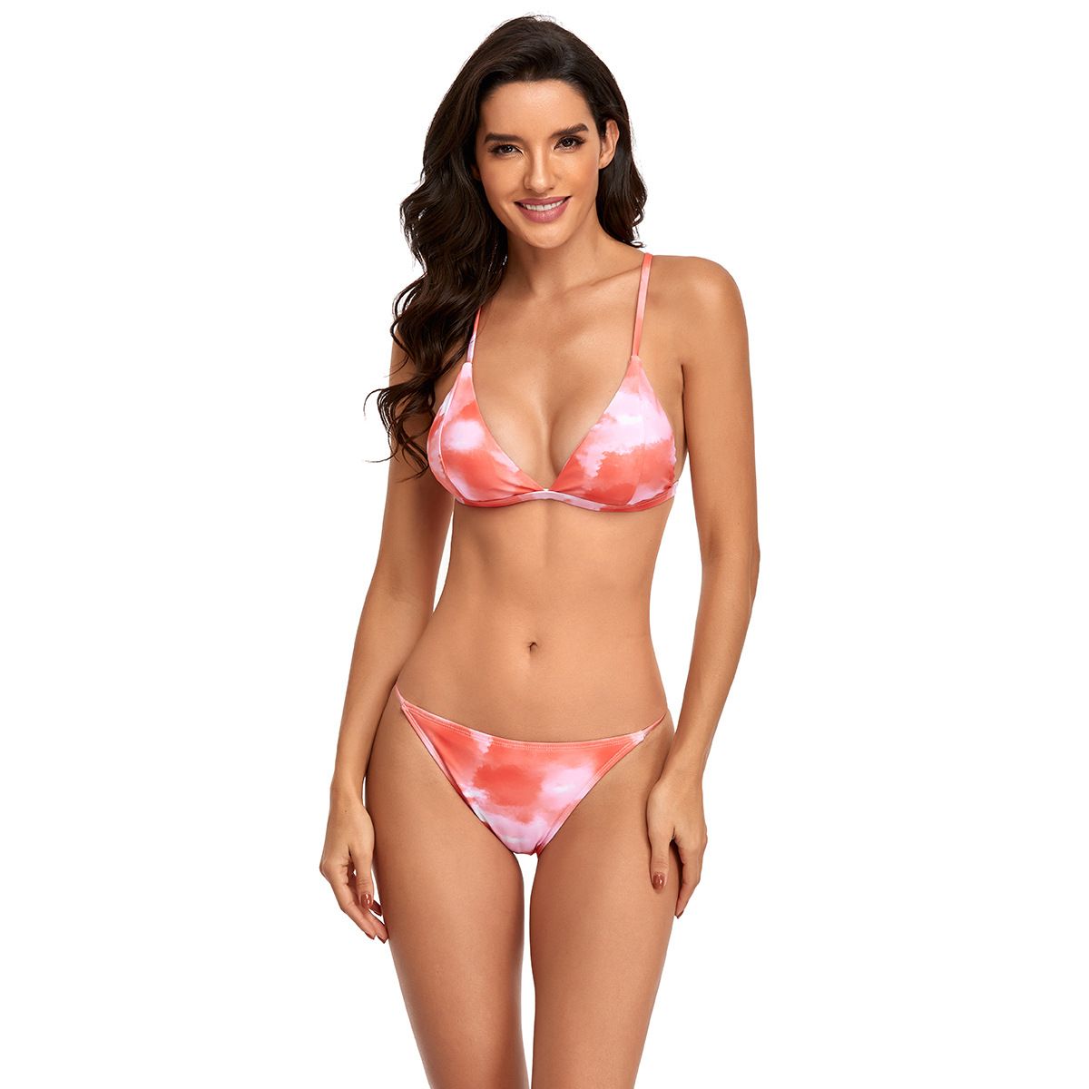 (image for) Women Tie‑Dye Triangle Bikini Set Gradient Printed Spaghetti Straps Two‑Piece Bathing Suit