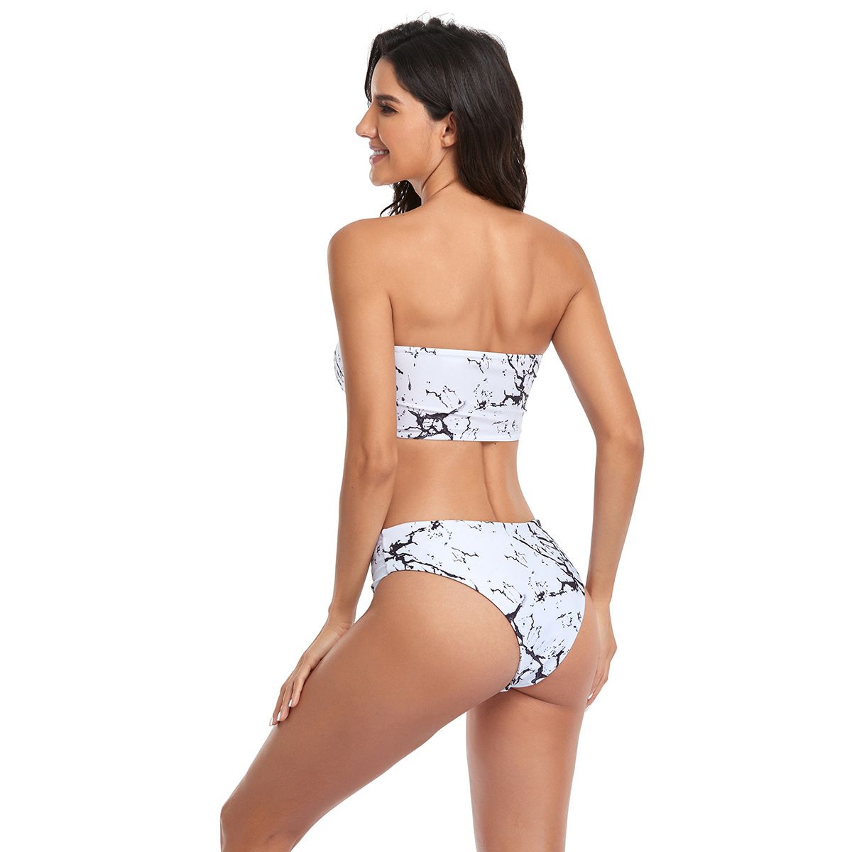(image for) Women Bandeau Printed High‑Waisted Bikini Set, Soft‑Pack Two‑Piece Swimsuit