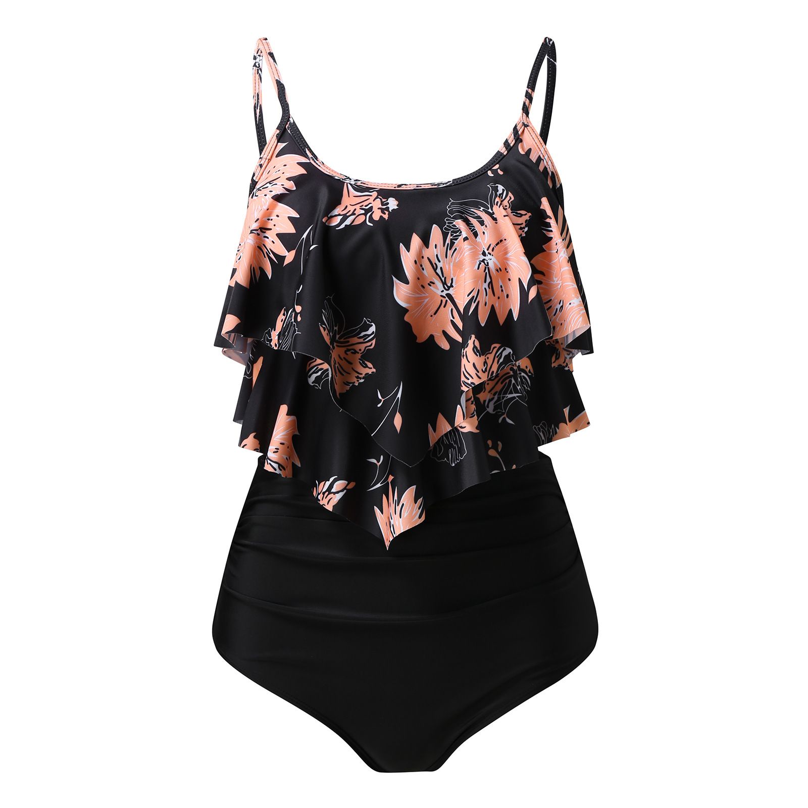(image for) Women Ruffled Tankini Two‑Piece Swimsuit, Print & Solid High Waist Bikini Set