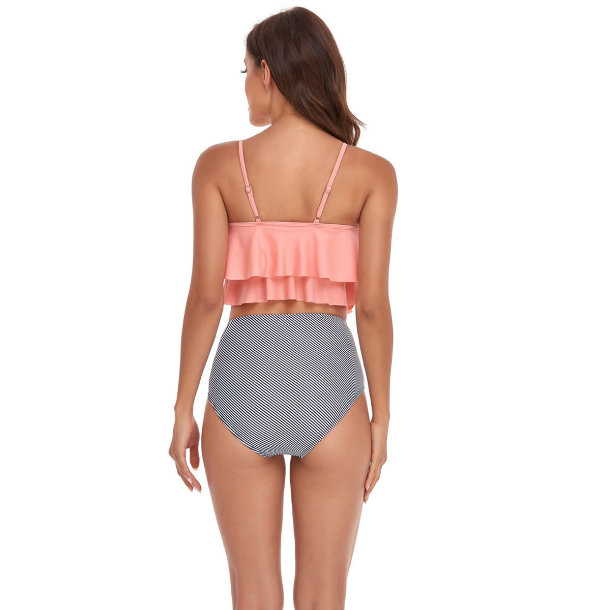 (image for) Women Ruffled Tankini Two‑Piece Swimsuit, Print & Solid High Waist Bikini Set