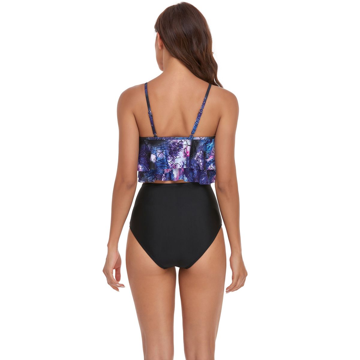 (image for) Women Ruffled Tankini Two‑Piece Swimsuit, Print & Solid High Waist Bikini Set