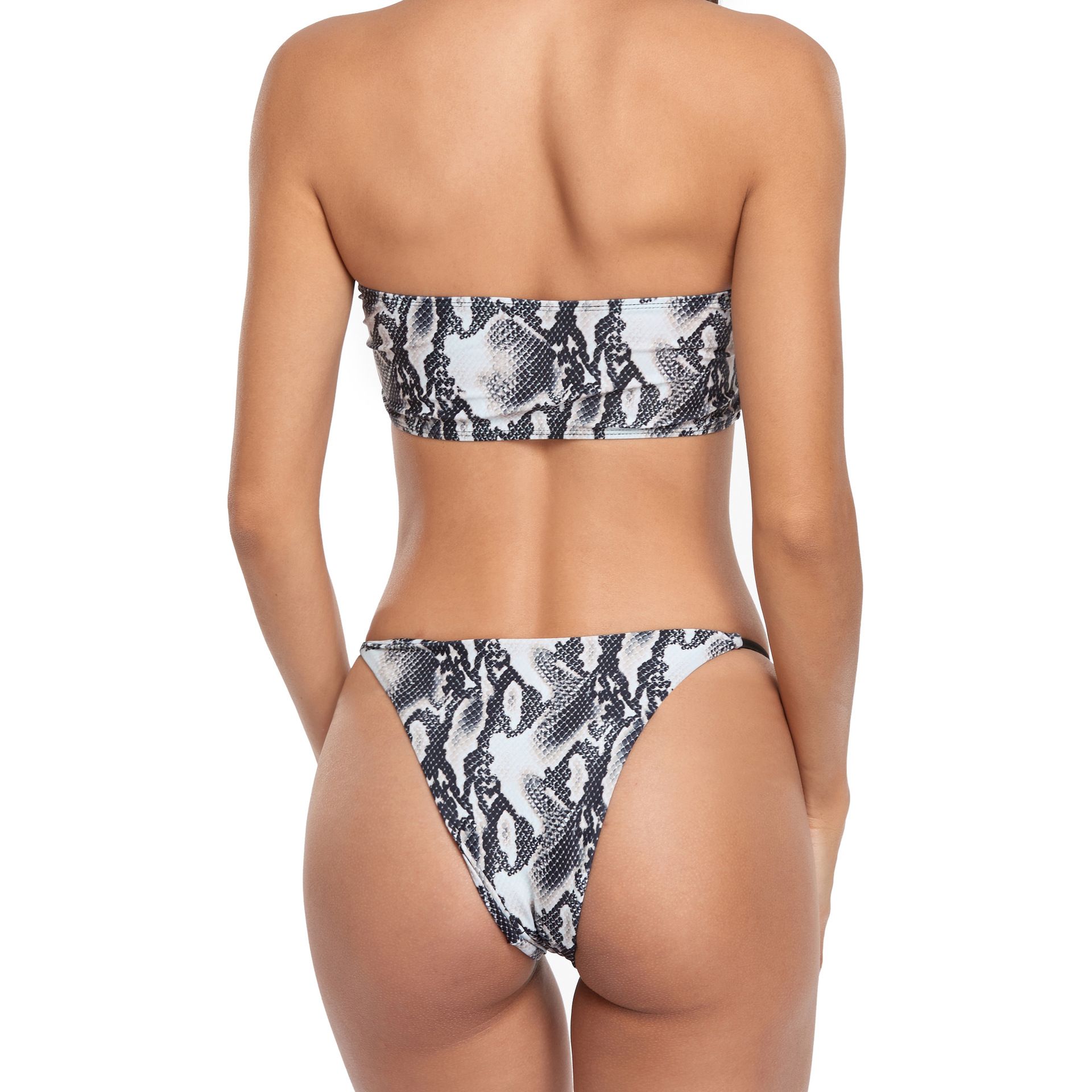 (image for) Bandeau Cut‑Out Bikini Set Leopard Snake Print Two‑Piece Swimwear for Women