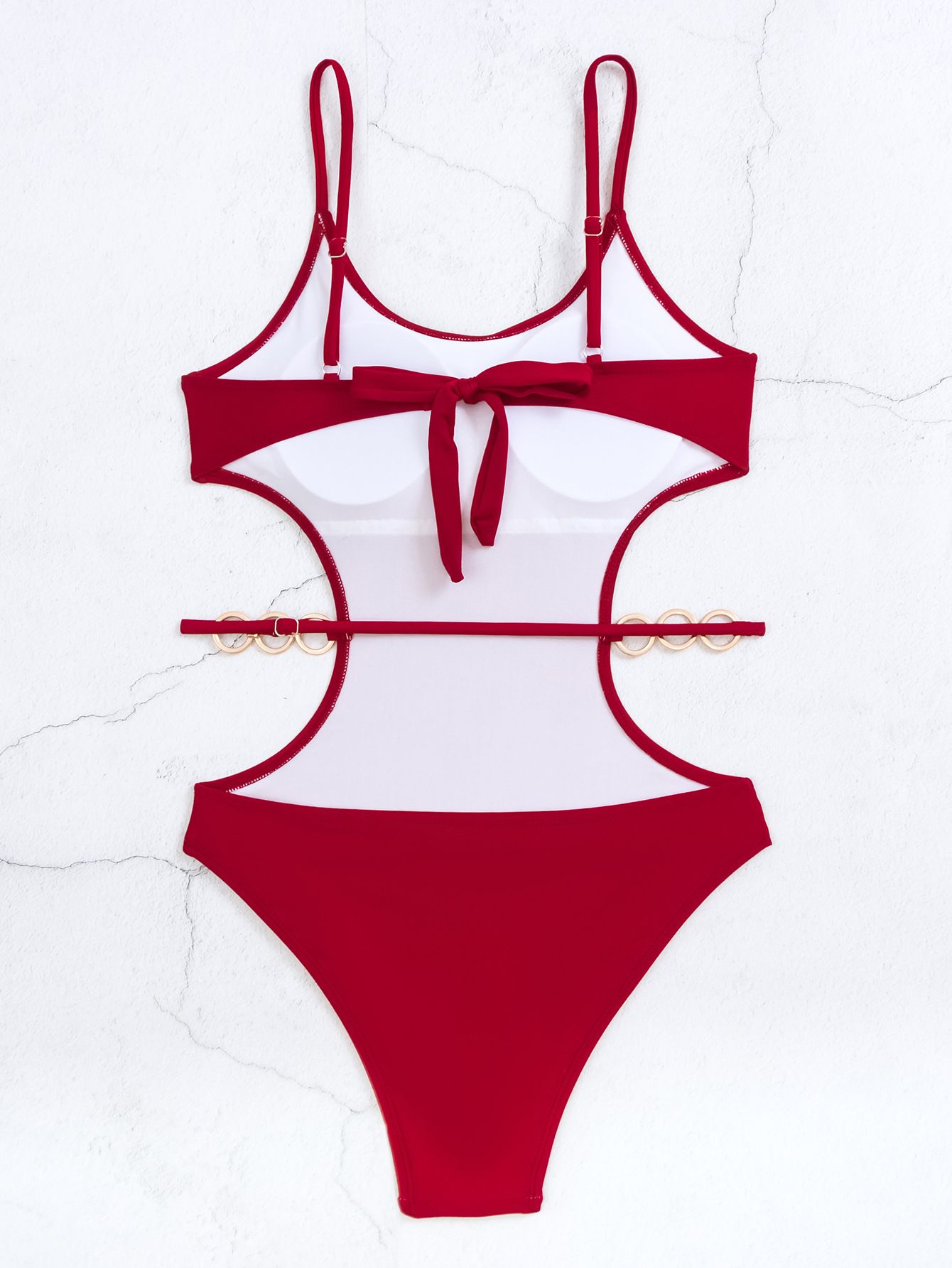 (image for) Women Spaghetti Strap Side Cutout One‑Piece Swimsuit, Solid Color Sexy Bathing Suit