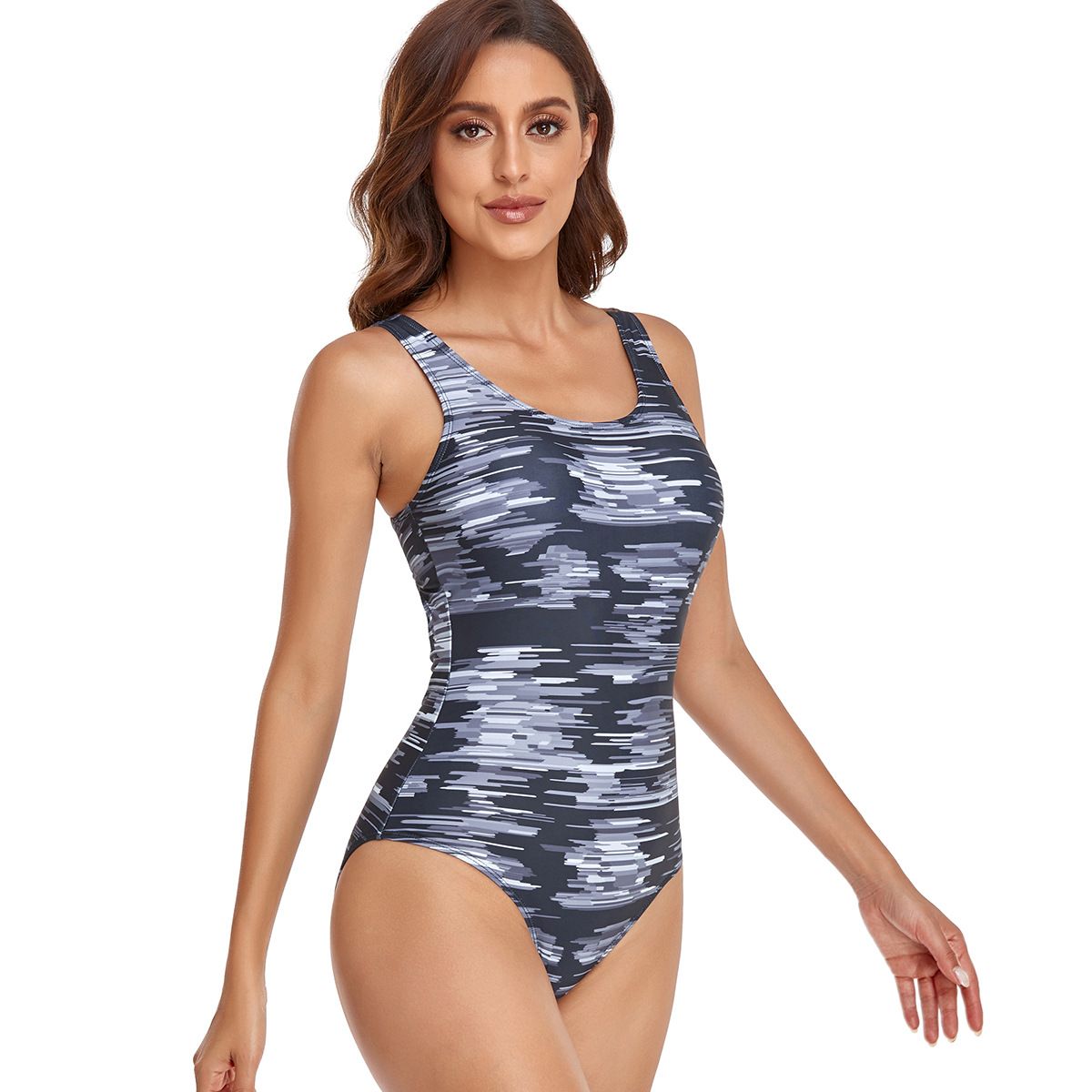 (image for) Women Conservative Tank Style One‑Piece Swimsuit Printed Athletic Sports Bathing Suit