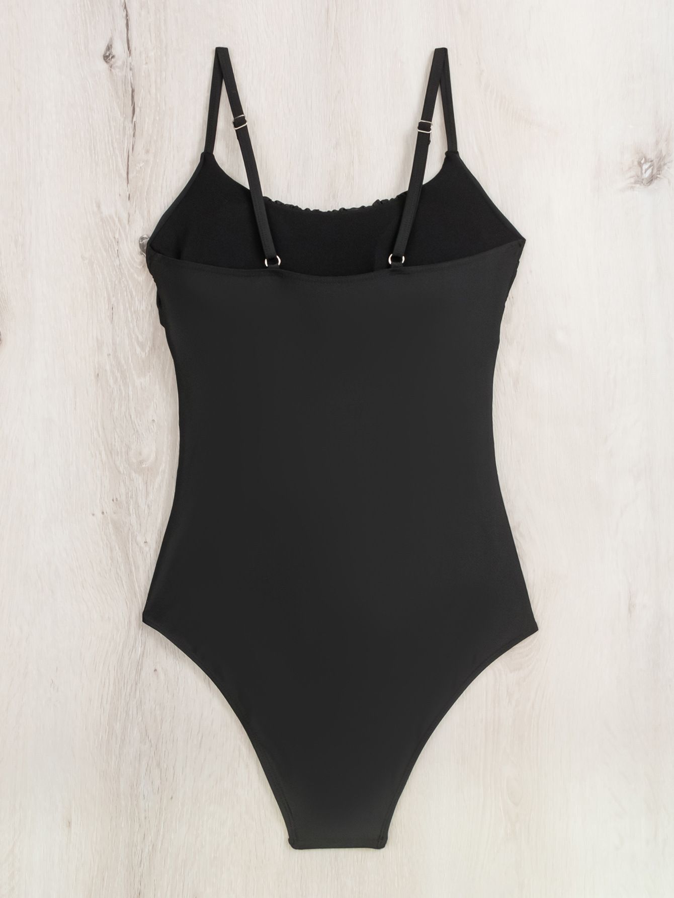 (image for) New Arrival Women One‑Piece Swimsuit Black Ruched Tight Conservative Bathing Suit