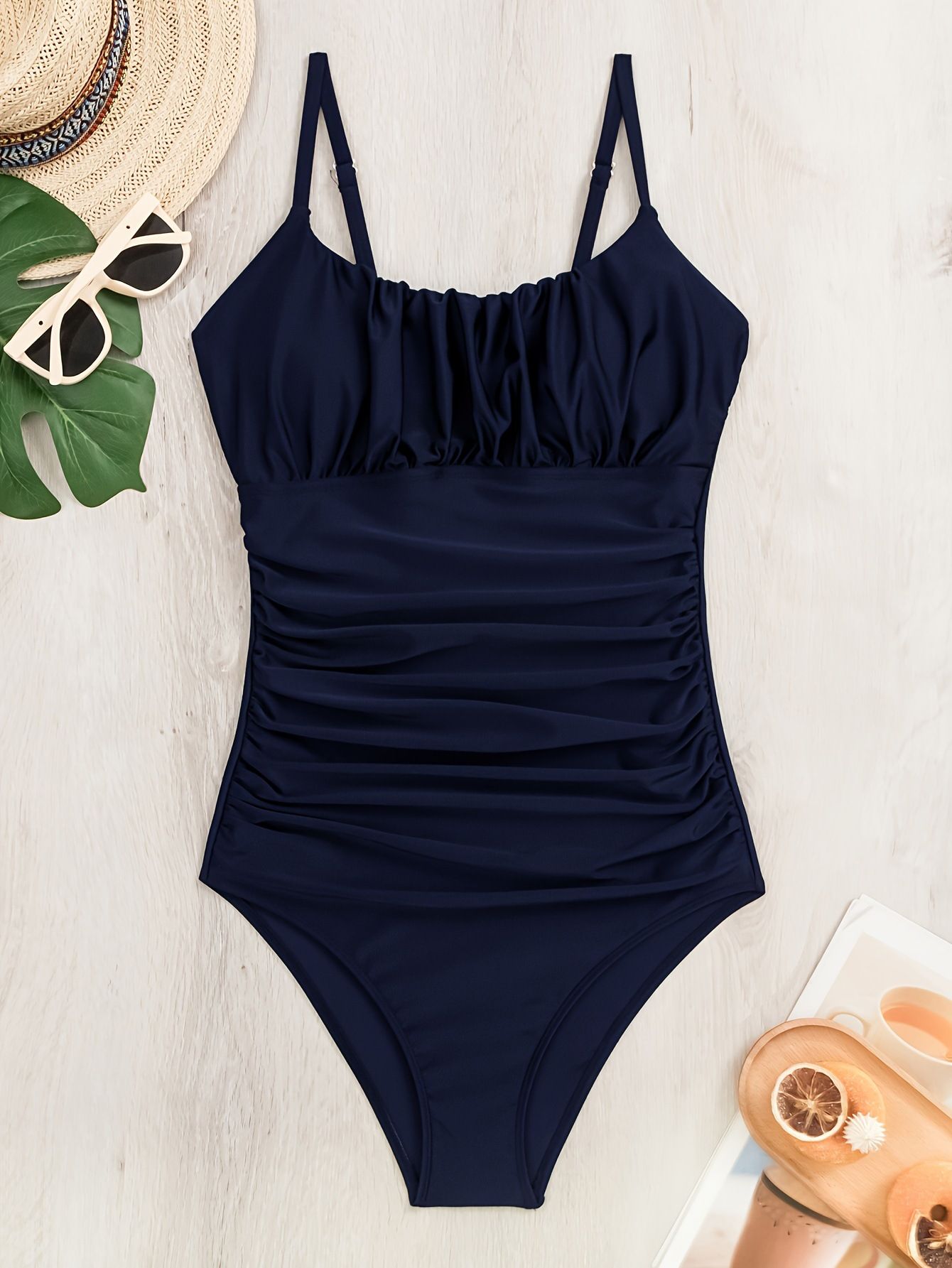 (image for) New Arrival Women One‑Piece Swimsuit Black Ruched Tight Conservative Bathing Suit
