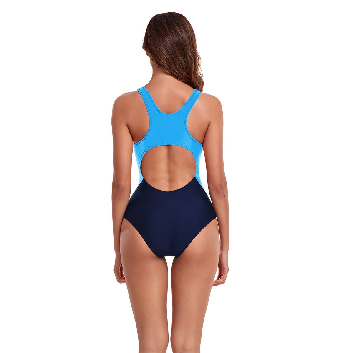 (image for) Women's Color‑Block One‑Piece Racing Swimsuit Athletic Tight Training Bathing Suit