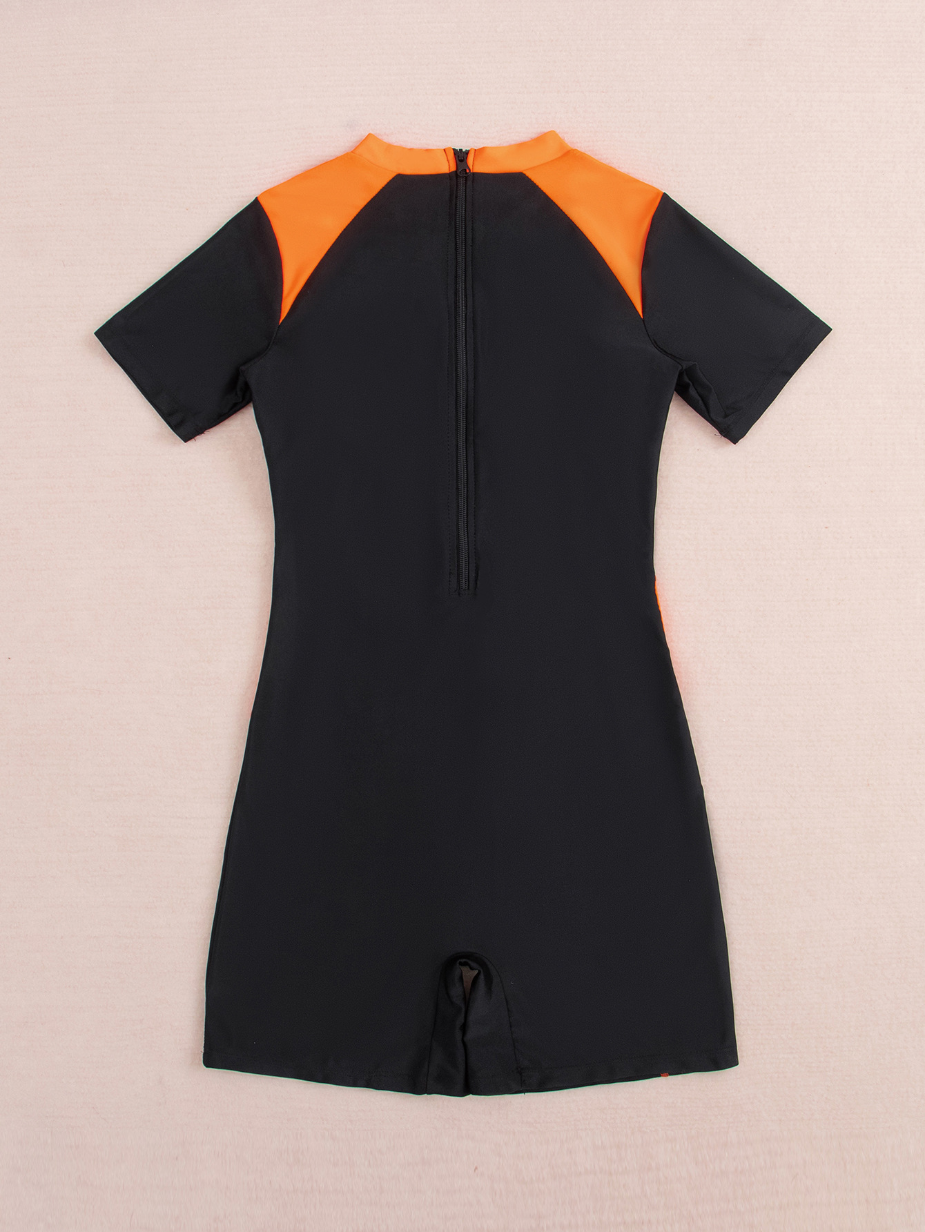 (image for) New Women Short‑Sleeve Color Block Athletic One‑Piece Swimsuit Adult Surfing Wetsuit