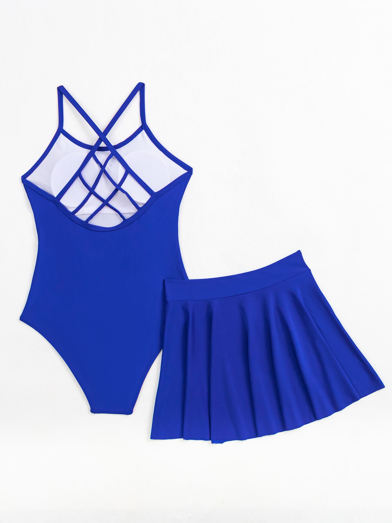 (image for) Women Solid Conservative Skirted One‑Piece Swimsuit Set Two Pieces Bathing Suit