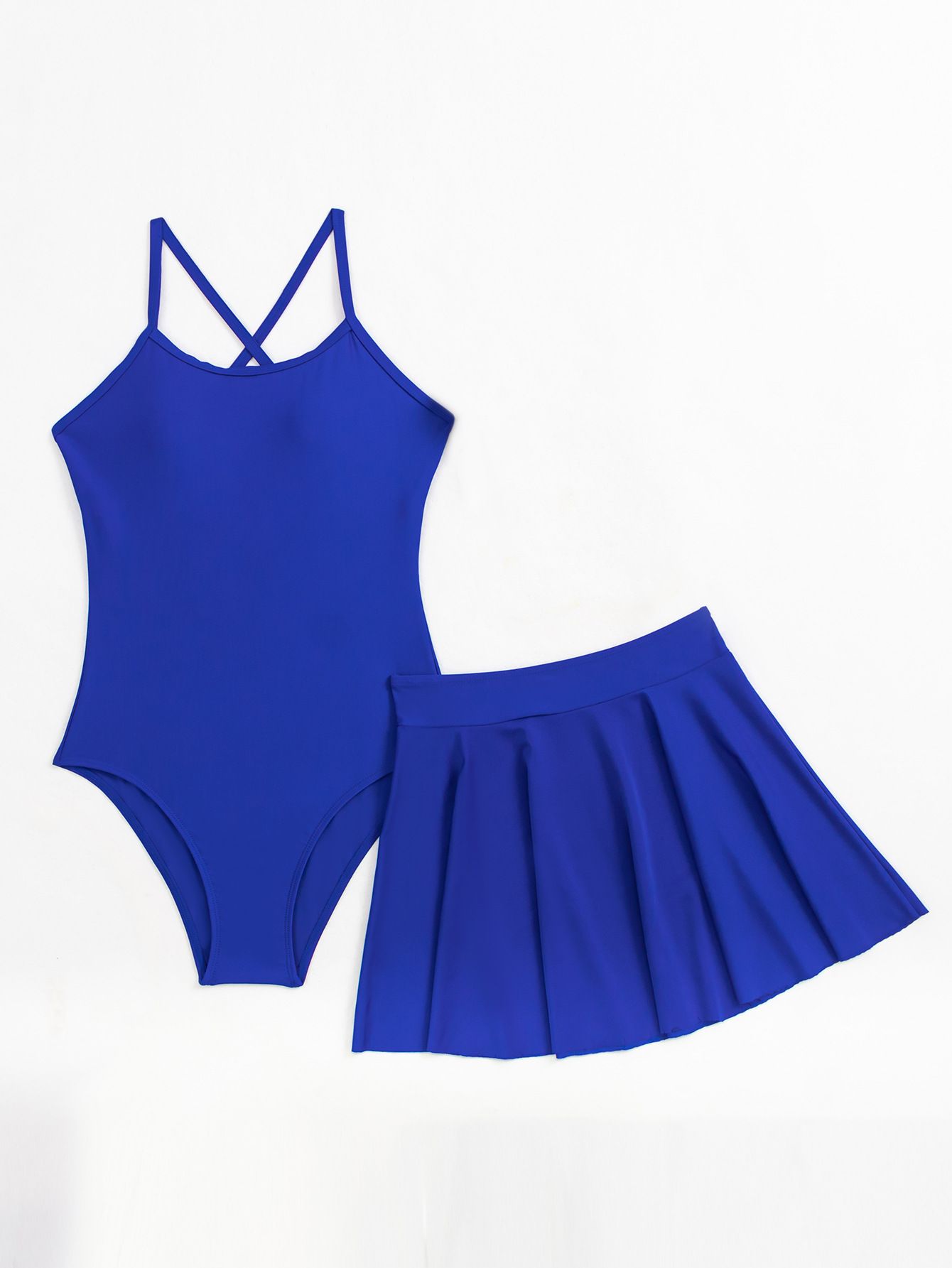 (image for) Women Solid Conservative Skirted One‑Piece Swimsuit Set Two Pieces Bathing Suit