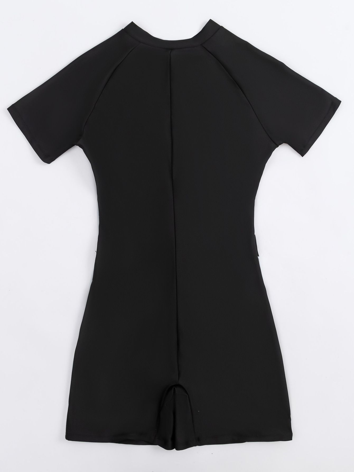 (image for) New Women One‑Piece Swimsuit Color‑Block Conservative Zipper Short Sleeve Bathing Suit