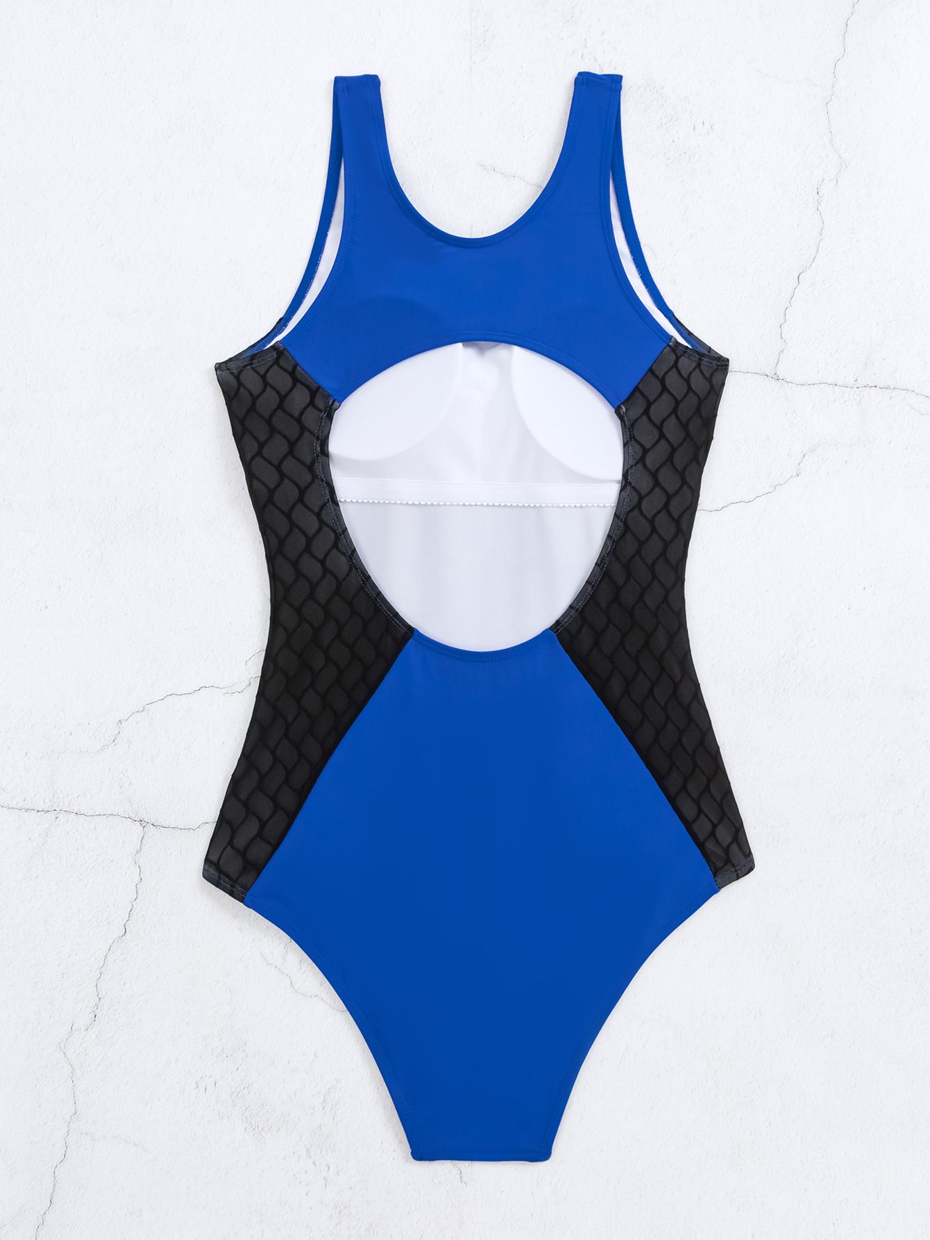 (image for) Women's Color‑Block Mesh Panel One‑Piece Competitive Swimsuit Conservative Athletic Bathing Suit