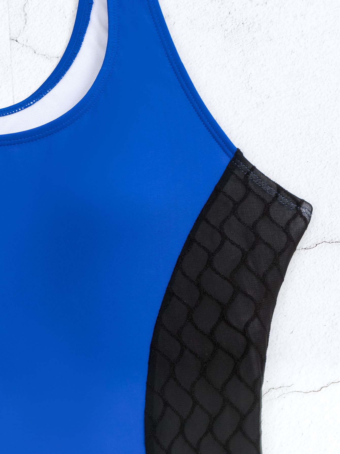 (image for) Women's Color‑Block Mesh Panel One‑Piece Competitive Swimsuit Conservative Athletic Bathing Suit