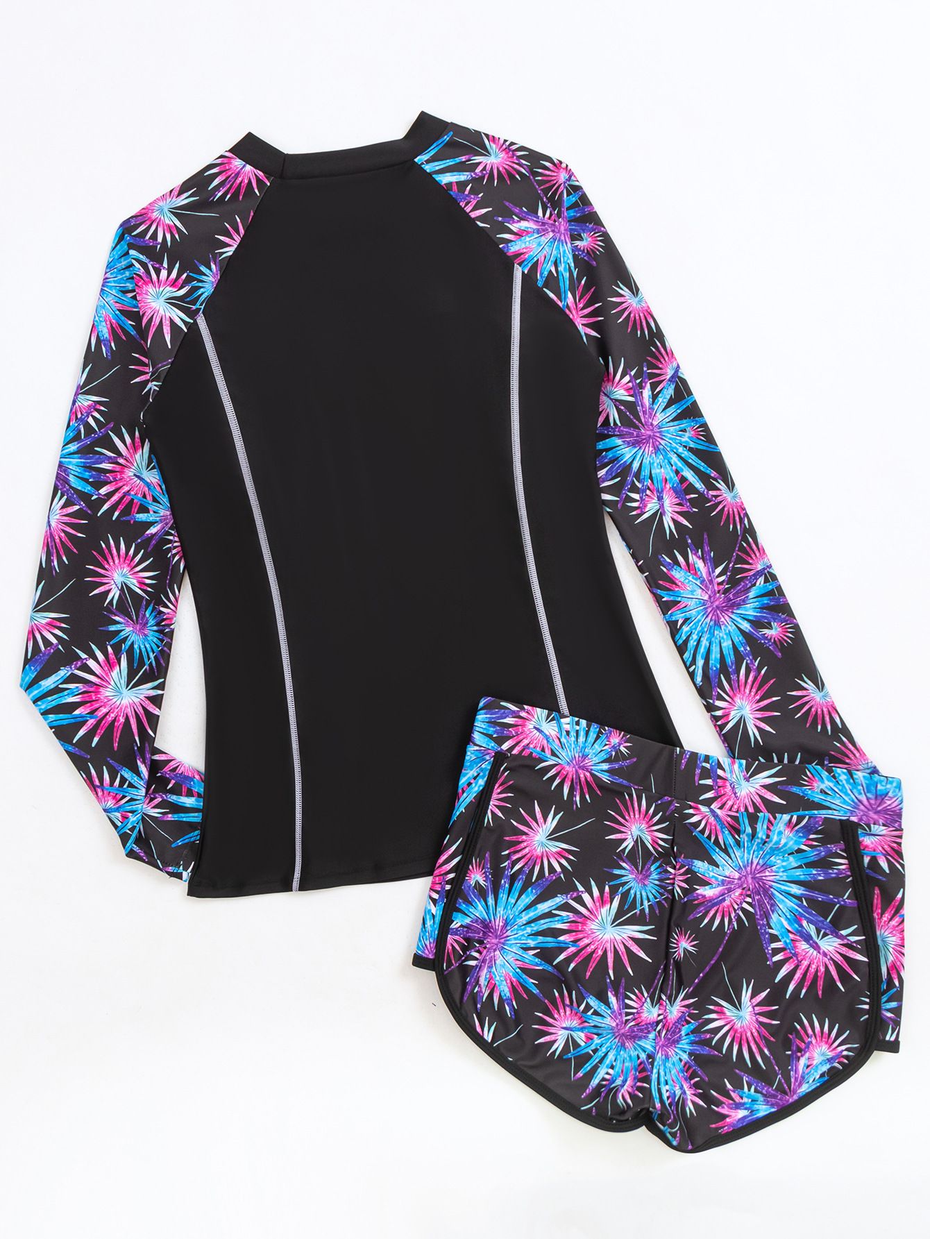 (image for) Long Sleeve Floral Print 2‑Piece Rash Guard Swimsuit Set