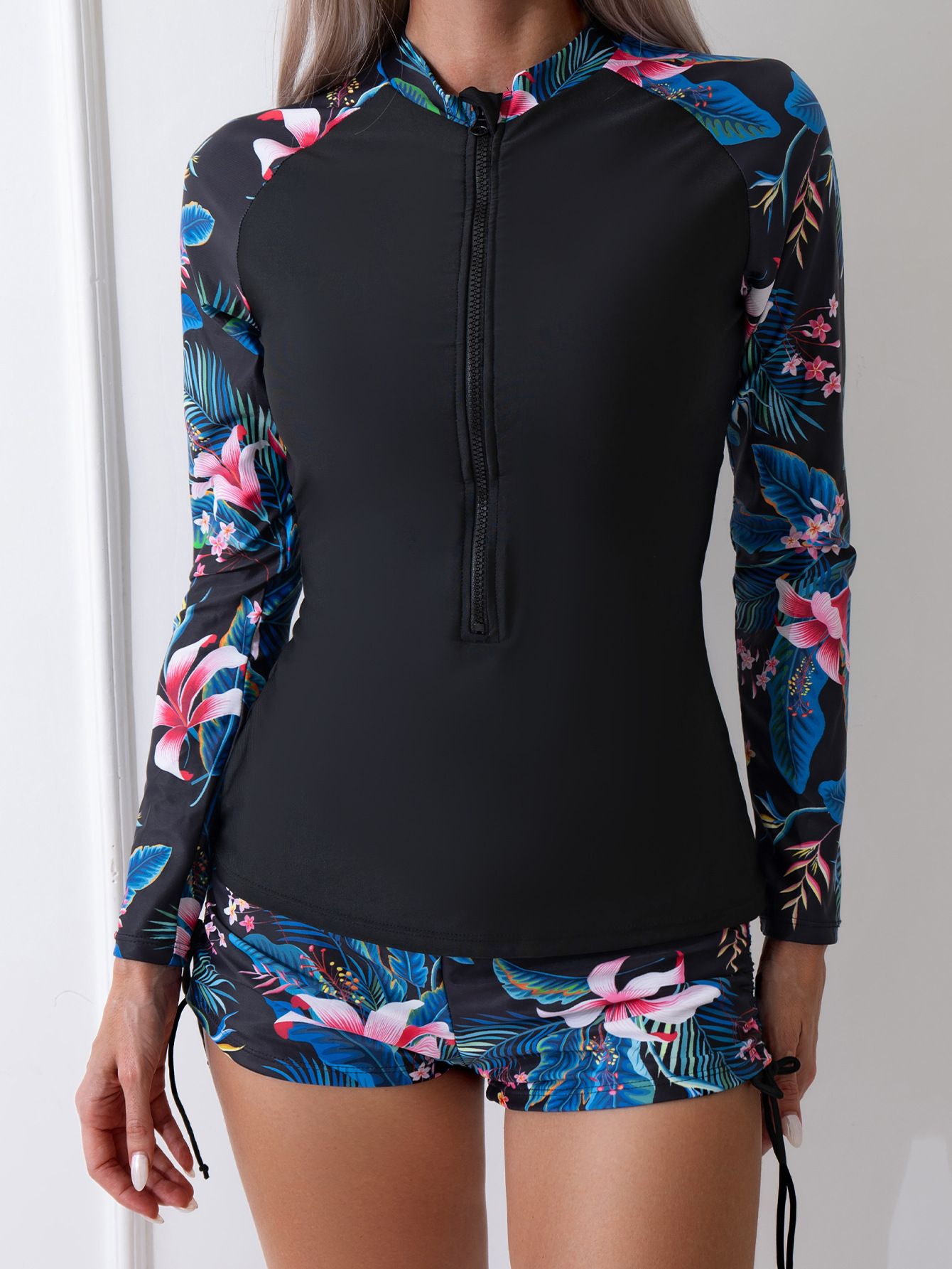 (image for) New Women Long Sleeve Split Printed Swimsuit Surfing Suit Set