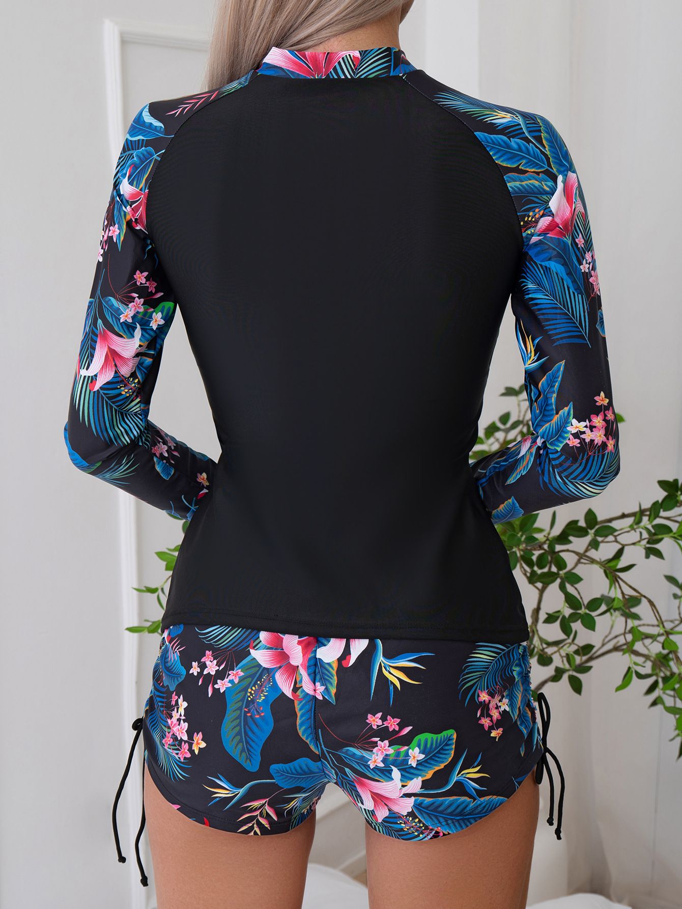 (image for) New Women Long Sleeve Split Printed Swimsuit Surfing Suit Set