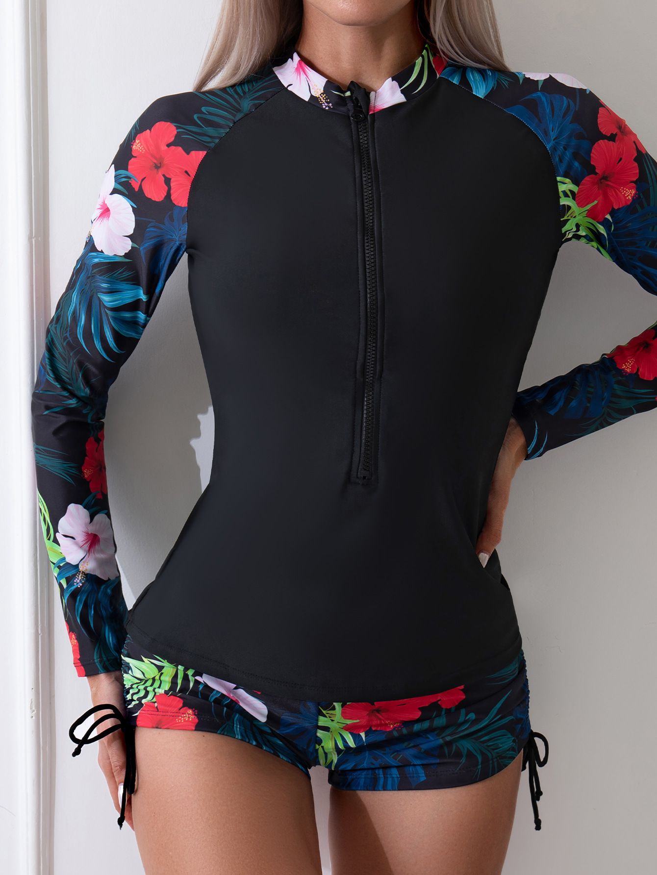 (image for) New Women Long Sleeve Split Printed Swimsuit Surfing Suit Set