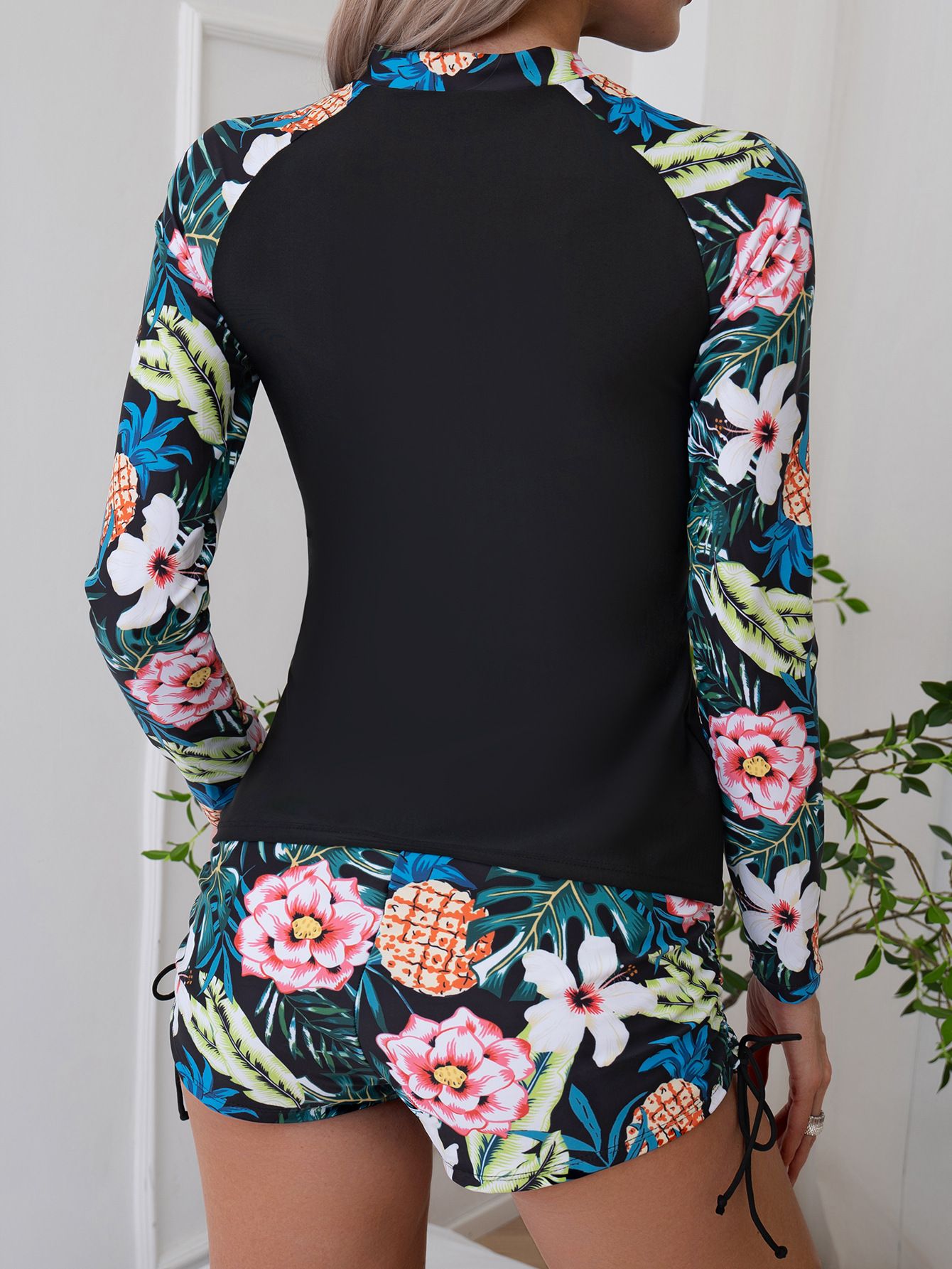 (image for) New Women Long Sleeve Split Printed Swimsuit Surfing Suit Set