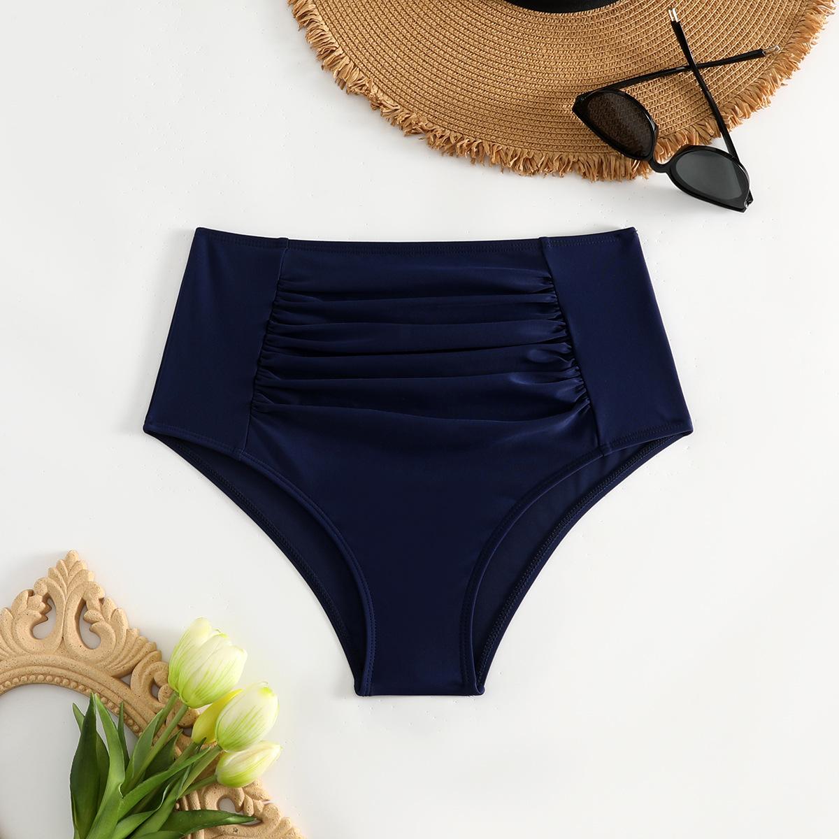 (image for) Women High‑Waist Ruched Bikini Bottom Solid Swim Brief S‑3XL