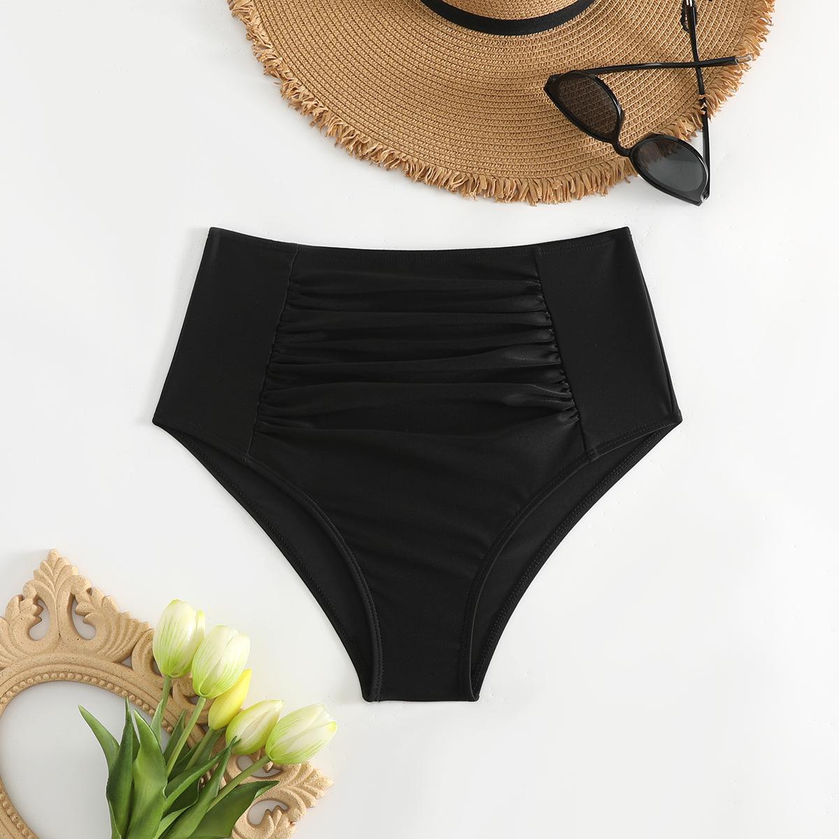 (image for) Women High‑Waist Ruched Bikini Bottom Solid Swim Brief S‑3XL