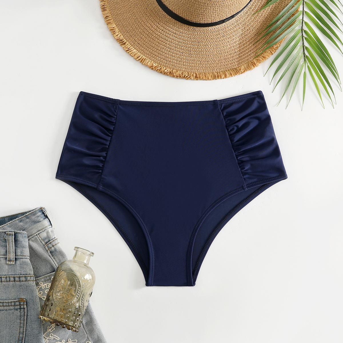 (image for) Women Ruched High Waist Solid Bikini Bottoms, High Stretch Triangle Swim Briefs