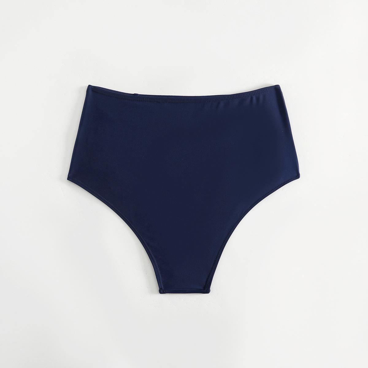 (image for) Women Ruched High Waist Solid Bikini Bottoms, High Stretch Triangle Swim Briefs