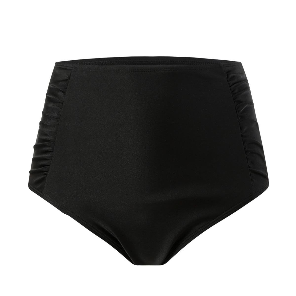 (image for) Women Ruched High Waist Solid Bikini Bottoms, High Stretch Triangle Swim Briefs