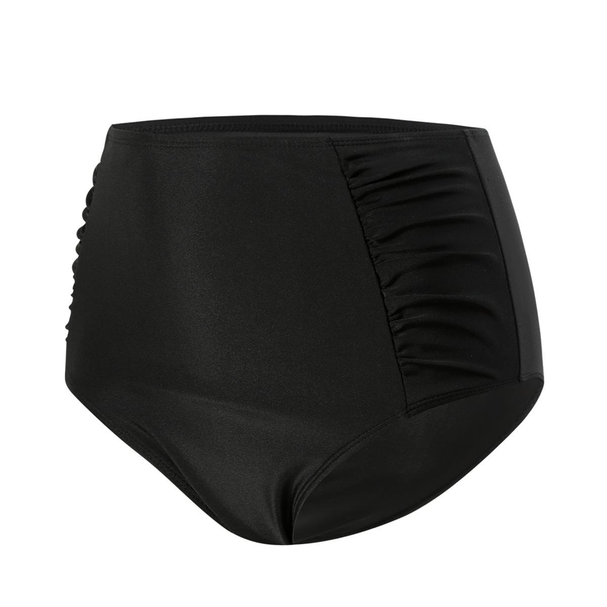 (image for) Women Ruched High Waist Solid Bikini Bottoms, High Stretch Triangle Swim Briefs