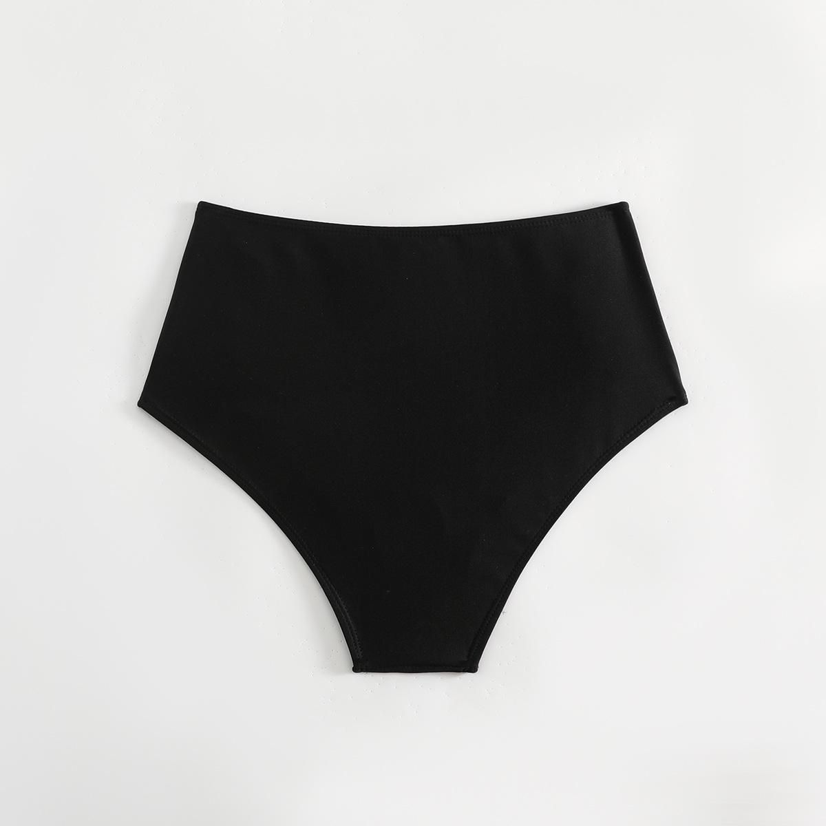 (image for) Women Ruched High Waist Solid Bikini Bottoms, High Stretch Triangle Swim Briefs