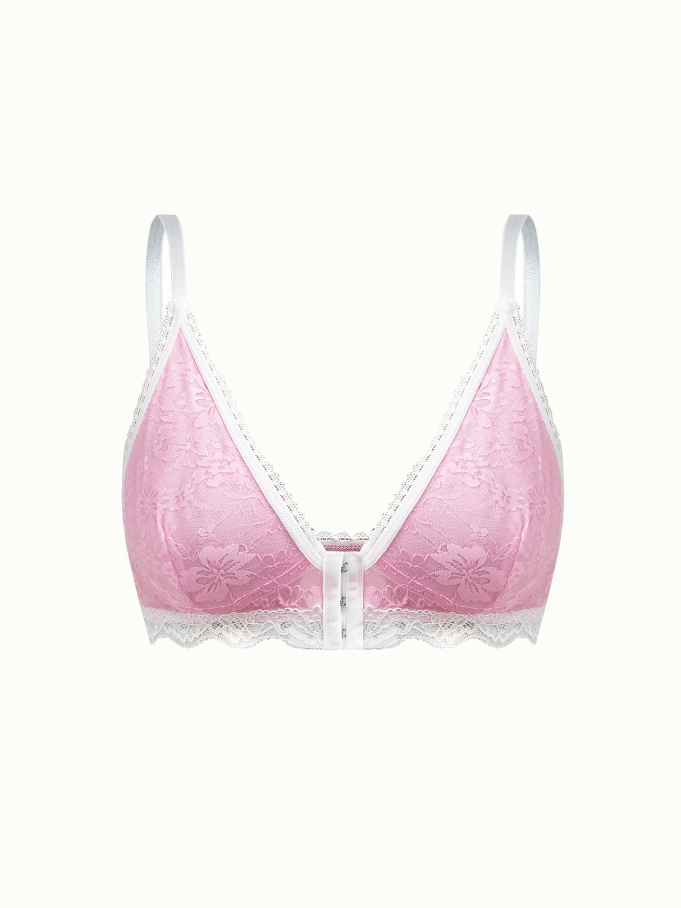 (image for) Women's Front Closure Lace Triangle Bralette Wireless Thin Pad Soft Support Push Up Low Open Back Side Smoothing Everyday Lingerie