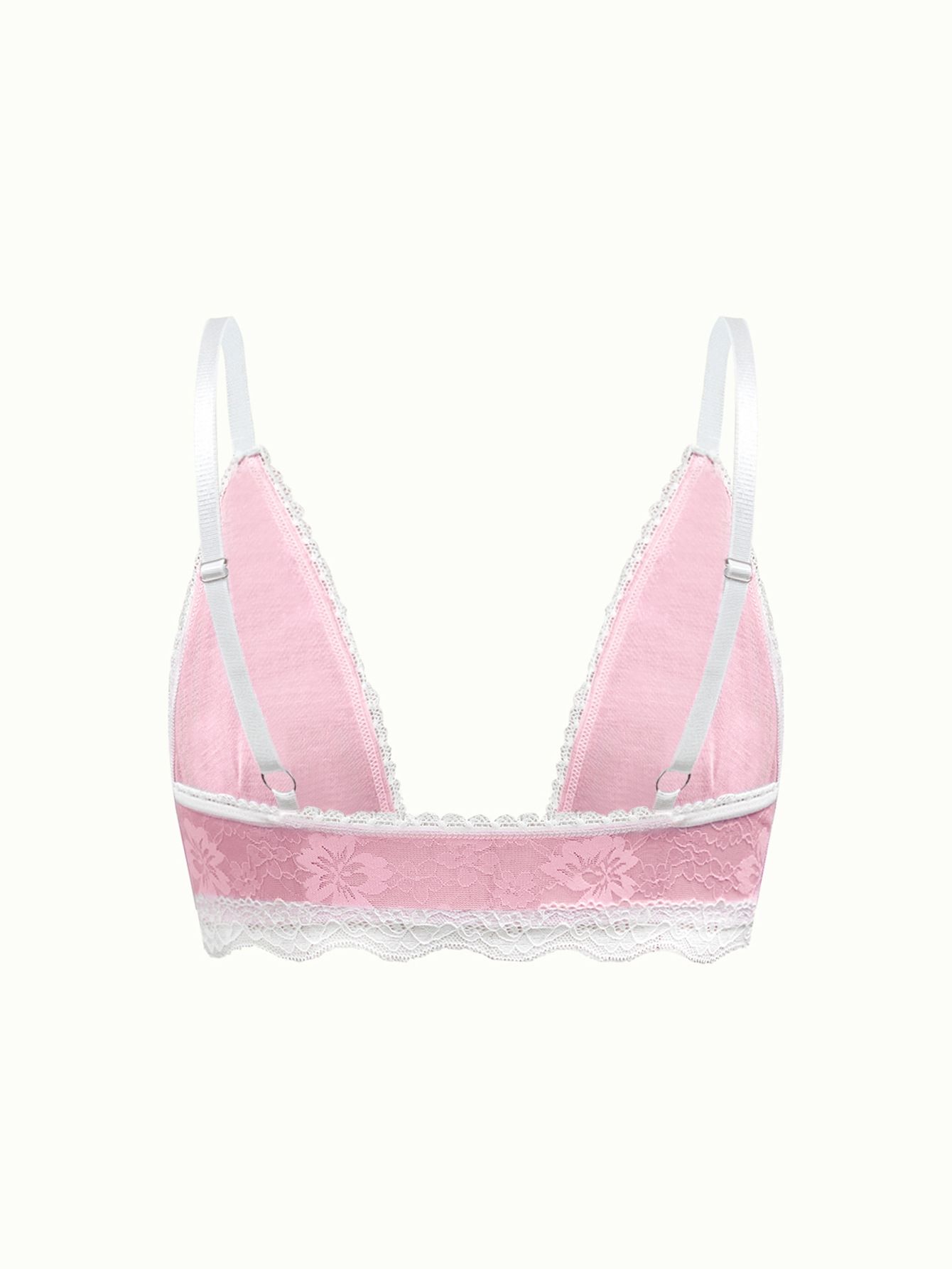 (image for) Women's Front Closure Lace Triangle Bralette Wireless Thin Pad Soft Support Push Up Low Open Back Side Smoothing Everyday Lingerie