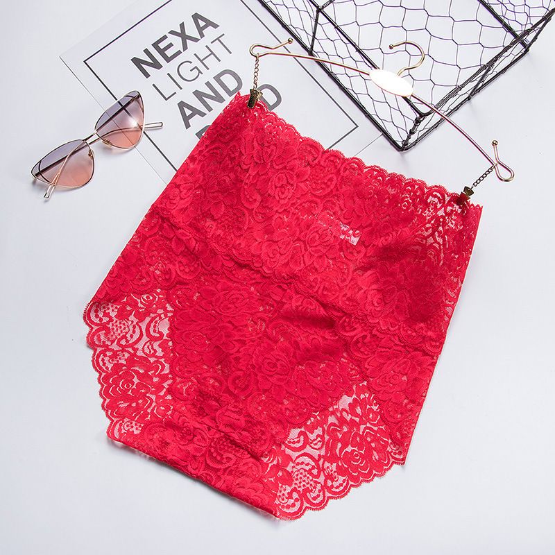 (image for) Women's High Waist Tummy Control Lace Brief Butt Lifting Seamless Waistband Full Coverage Floral Lace Panty with Breathable Cotton Gusset