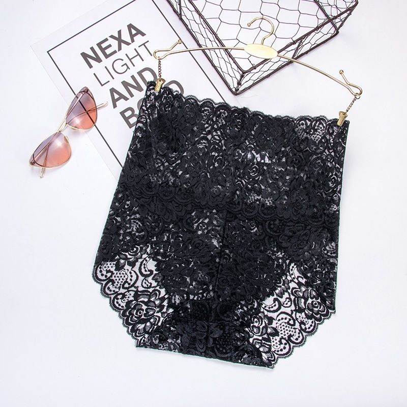 (image for) Women's High Waist Tummy Control Lace Brief Butt Lifting Seamless Waistband Full Coverage Floral Lace Panty with Breathable Cotton Gusset