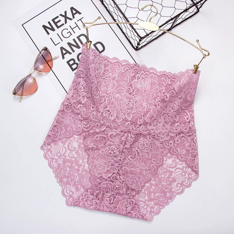 (image for) Women's High Waist Tummy Control Lace Brief Butt Lifting Seamless Waistband Full Coverage Floral Lace Panty with Breathable Cotton Gusset