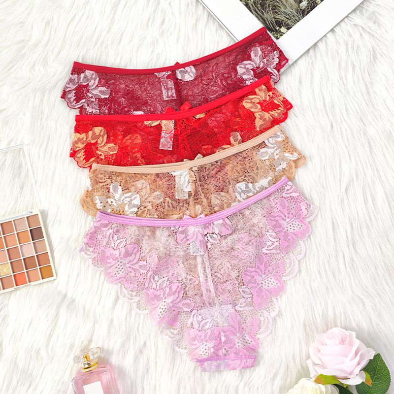 (image for) Women's Low Rise Sheer Mesh Floral Lace Bikini Panty Seamless Waistband Breathable Everyday Intimate Wear