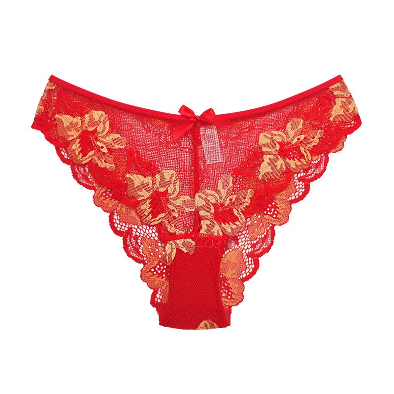 (image for) Women's Low Rise Sheer Mesh Floral Lace Bikini Panty Seamless Waistband Breathable Everyday Intimate Wear