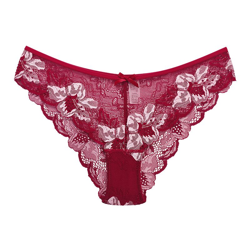 (image for) Women's Low Rise Sheer Mesh Floral Lace Bikini Panty Seamless Waistband Breathable Everyday Intimate Wear