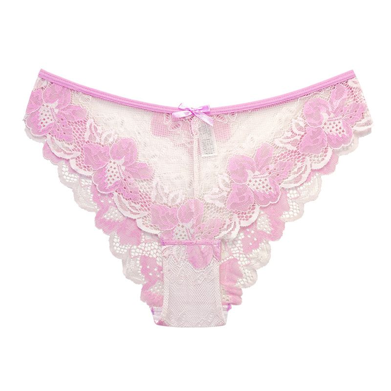 (image for) Women's Low Rise Sheer Mesh Floral Lace Bikini Panty Seamless Waistband Breathable Everyday Intimate Wear