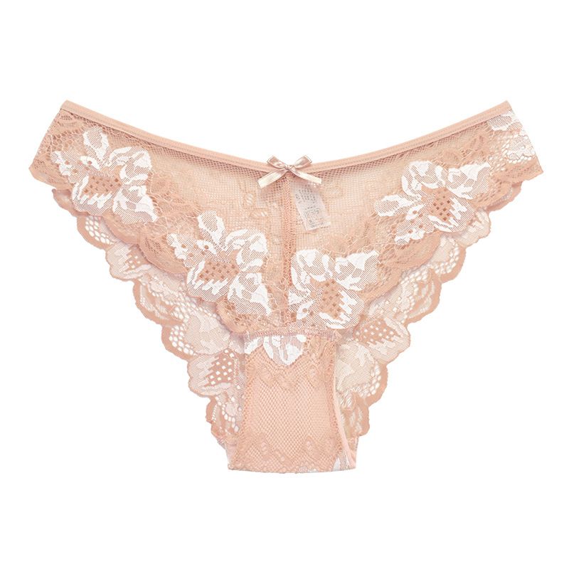 (image for) Women's Low Rise Sheer Mesh Floral Lace Bikini Panty Seamless Waistband Breathable Everyday Intimate Wear