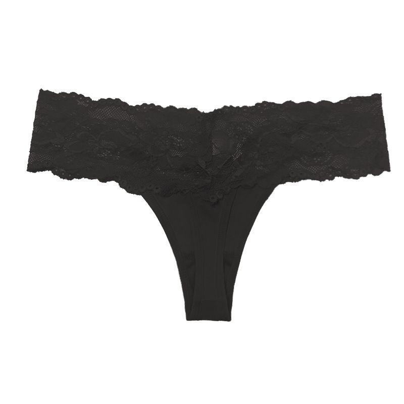 (image for) Women's Wide Scalloped Floral Lace Waist Low Rise Thong Breathable Cotton Gusset Seamless Multi-Color Everyday Intimate Panty