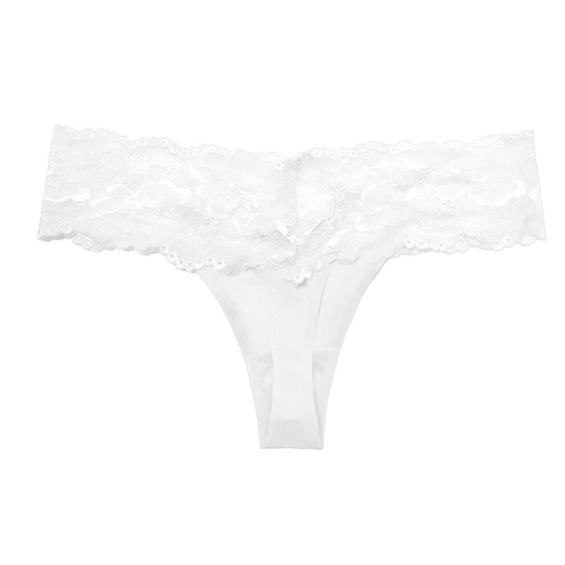 (image for) Women's Wide Scalloped Floral Lace Waist Low Rise Thong Breathable Cotton Gusset Seamless Multi-Color Everyday Intimate Panty