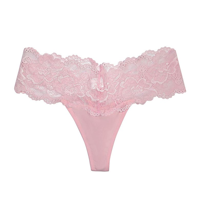 (image for) Women's Wide Scalloped Floral Lace Waist Low Rise Thong Breathable Cotton Gusset Seamless Multi-Color Everyday Intimate Panty